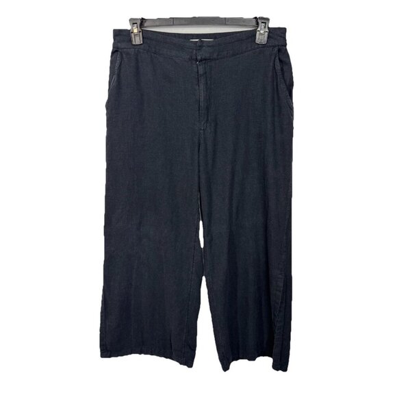 Abercrombie & Fitch Linen Pants Women’s Large Black Ultra Wide Leg Split Hem - Picture 1 of 11